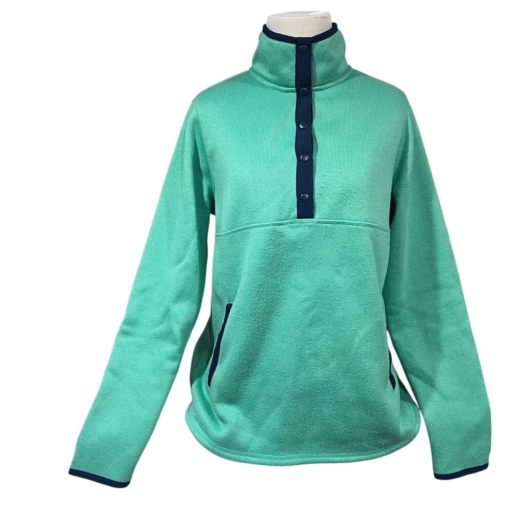 St. John’s Bay Fleece Knit Sweater Teal Quarter Snap Men’s M / Women’s L Preppy
